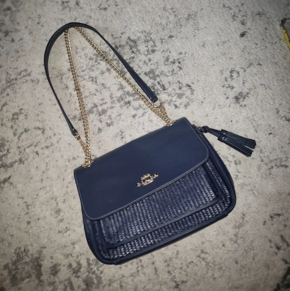 Coach Full Size Klare Bag In Navy Blue With Woven Front. - Picture 3 of 15